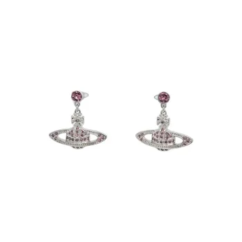 Vivienne Westwood Crystal Saturn Styling Pendant Stud Earrings Unisex Silver/Purple Pink Diamond