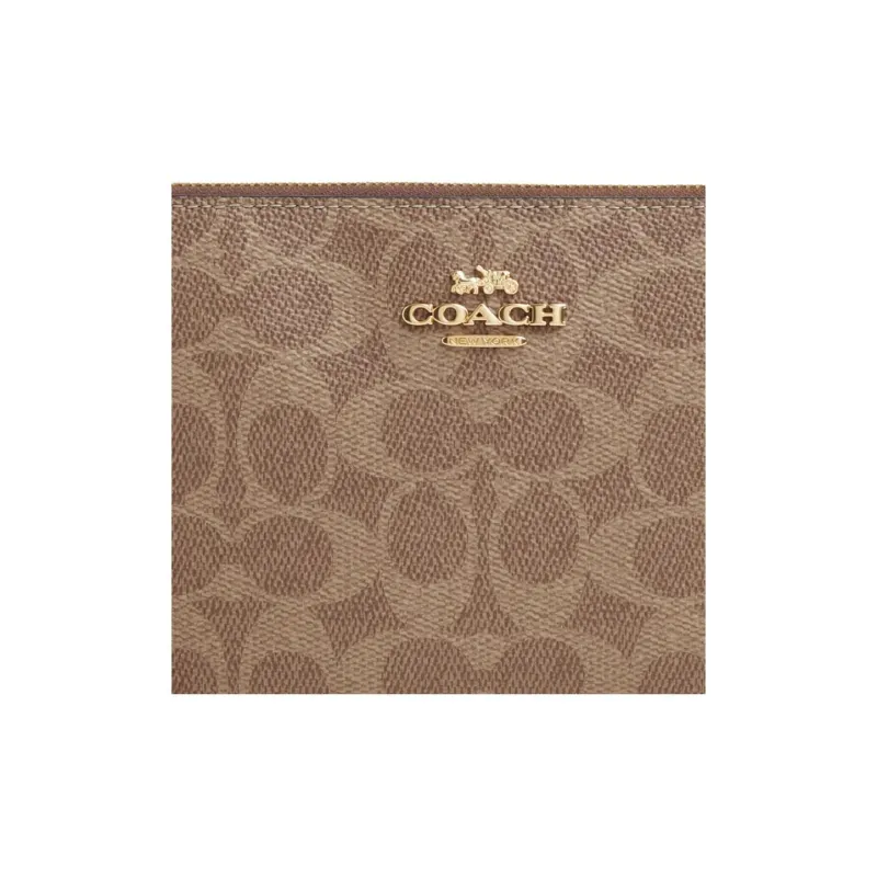 COACH Artificial Leather Wrist Bags Clutches Large Size Women's Brown Yellow-2
