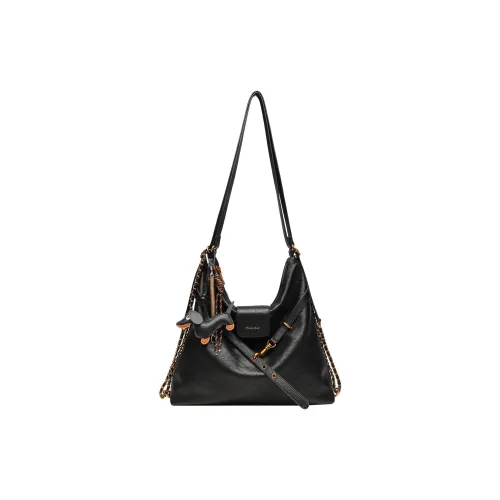 Mulinsen Polyurethane Patchwork With Cow Leather Shoulder Bag Large Size Women's Light Coffee/Black