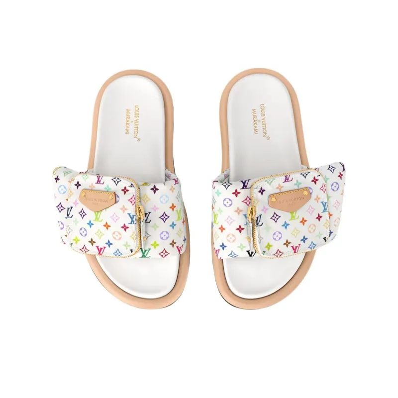 Takashi Murakami x LOUIS VUITTON Pool Pillow Comfort Slide Slippers Women's White-3
