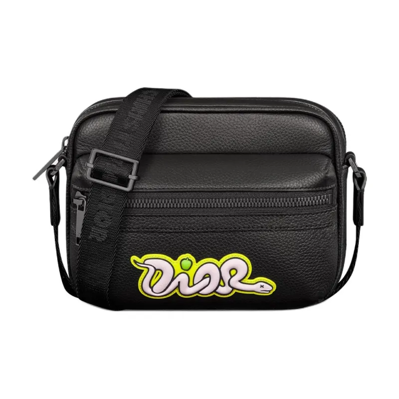 DIOR KAWS Collaboration Cow Leather Crossbody Bag Shoulder Bag Mini Unisex Black-0