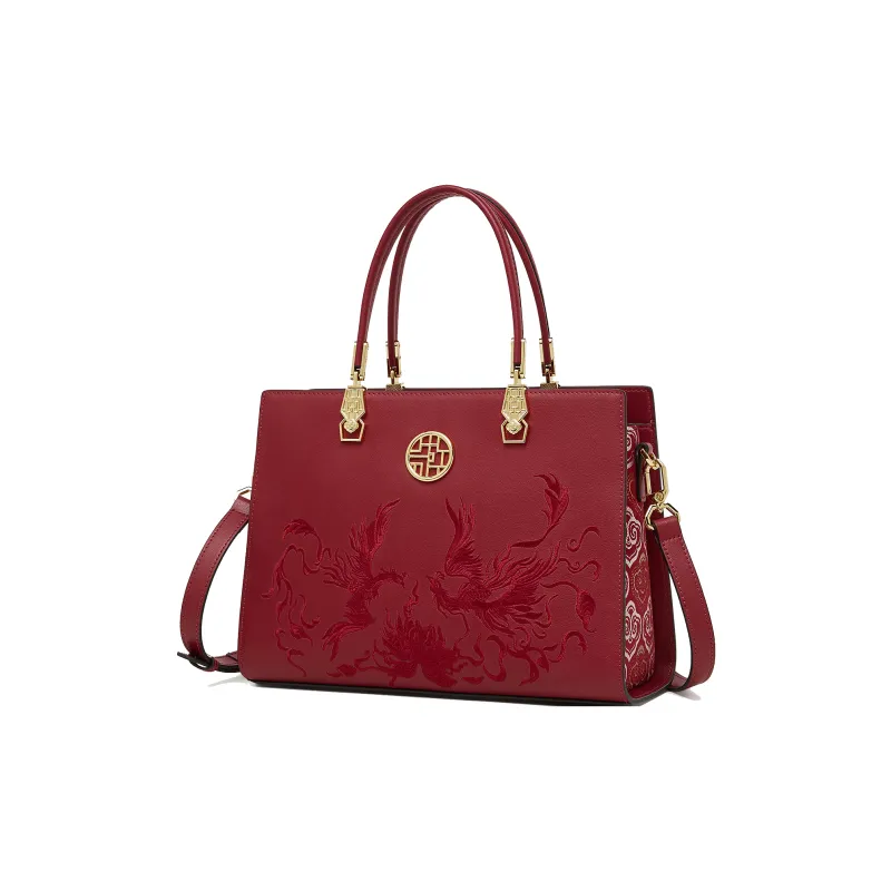 Geshiman Cow Leather Handbag Regular Women's Elegant White/Royal Blue/Palace Red/Apricot Color Blocking-10