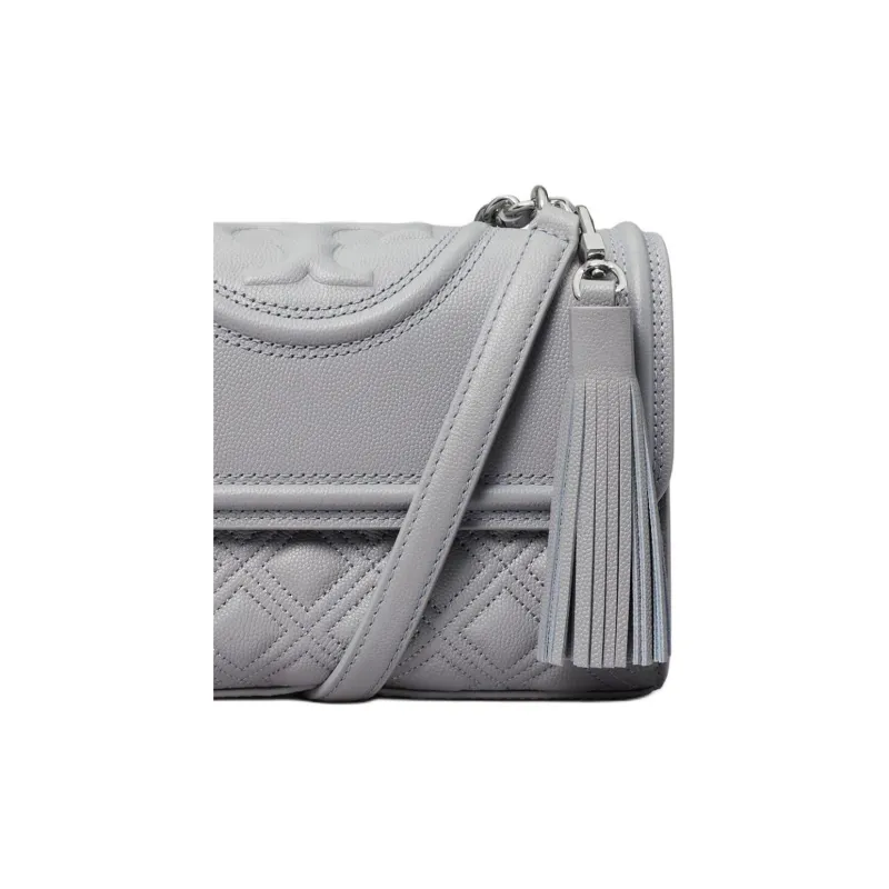 TORY BURCH Fleming Embossed Leather Crossbody Bag, Shoulder Bag Trumpets Women's Blue Gray-3