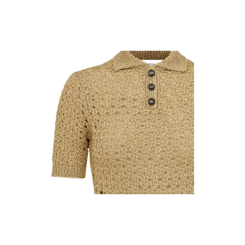 DIOR Openwork Technical Knit Polo Shirt Women's Yellow-4