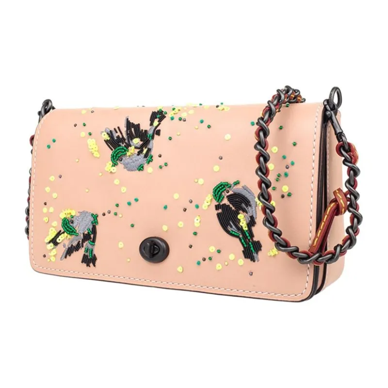 COACH Dinky Cow Leather Shoulder Bag Trumpets Women's Nude Pink-1