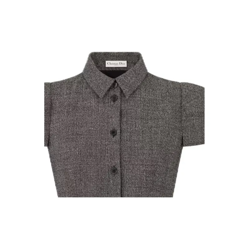 DIOR Belted Mid-Length Dress Short-Sleeved Dresses Women's Gray-2