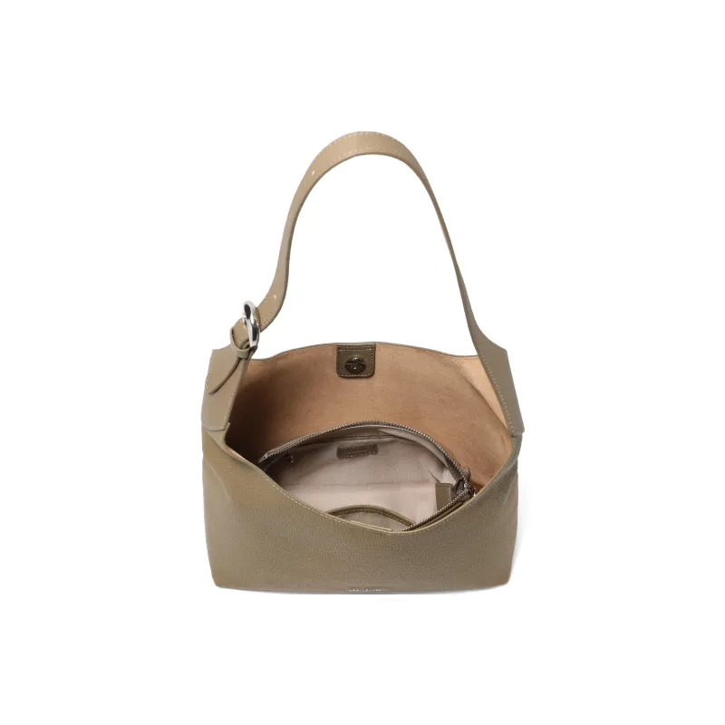 BELLE Cow Leather Bucket Bag, Shoulder Bag Tubas Women's Gray-2