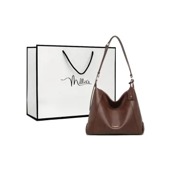 MILLIE'S Cow Leather Patchwork Synthetic Leather Tote Bag Shopping Bag Underarm Shoulder Bag Women's Coffee