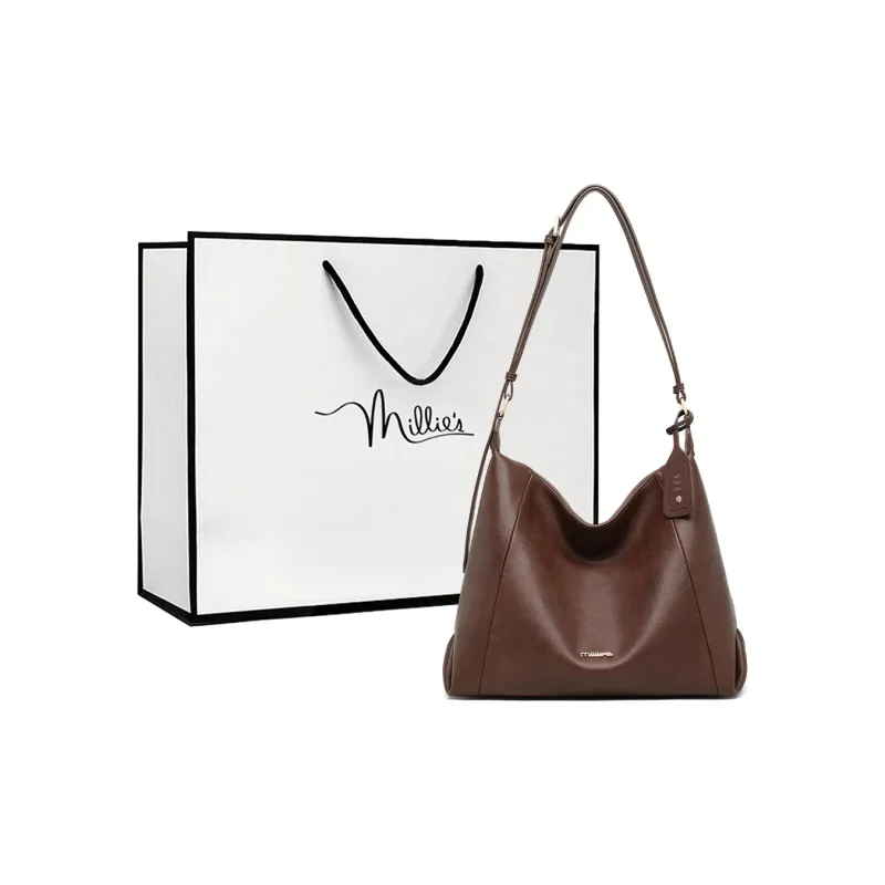 MILLIE'S Cow Leather With Synthetic Leather Tote Bag, Shopping Bag, Underarm Bag, Shoulder Bag Women's Coffee-0