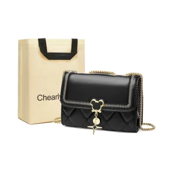Chearly Kitity Polyurethane Leather Chain Bag Crossbody Bag Shoulder Bag Regular Women's Deep Black/Ecru
