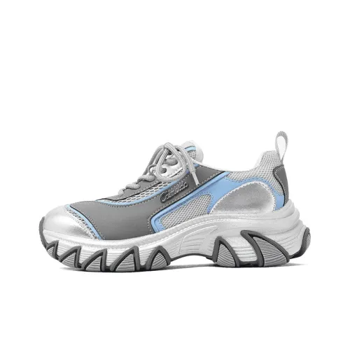 CAMEIDO Cushioning Height Increase Low Top Chunky Sneakers Women's Silver