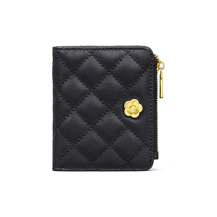 VINEY Cow Leather Wallet, Coin Purse, Card Holder, Clutch Trumpets Women's Black-3