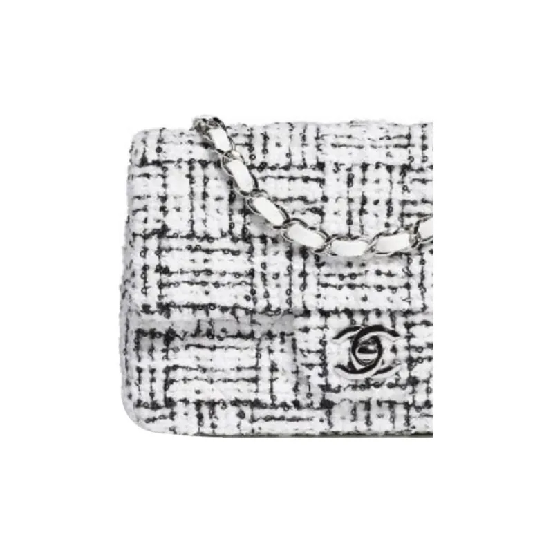 CHANEL Tweed Crossbody Bag, Shoulder Bag Mini Women's Black White-4