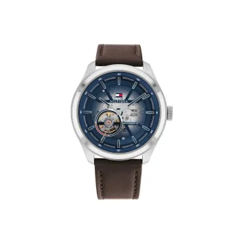 Tommy Hilfiger Wrist Watch Automatic Mechanical Movement Leather Watch Bands 45mm Blue Dial Men's Watches