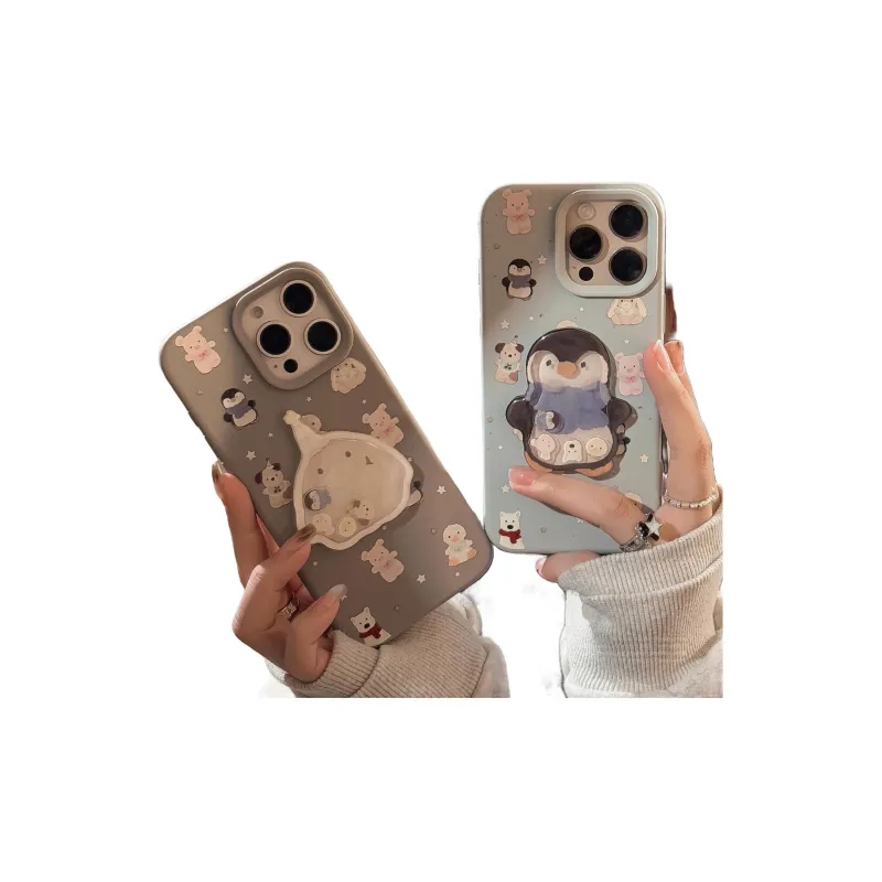 QIZHENG TPU Material Cute Penguin Little Bunny Rocking Phone Case Compatible With Apple 16 Pro Max/15/14/13/12/11-1