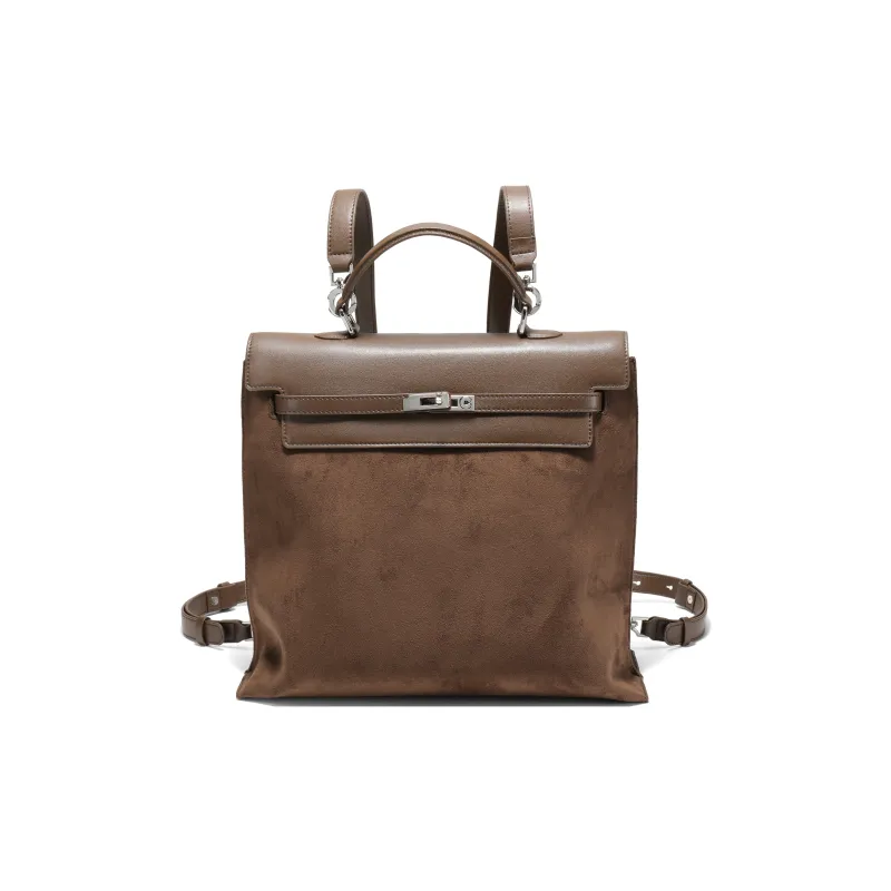 BELLE Artificial Leather Backpack Women's Black, Khaki-6