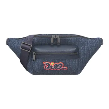 DIOR KAWS Collaboration Fabric Fanny Pack Men's Marine Blue
