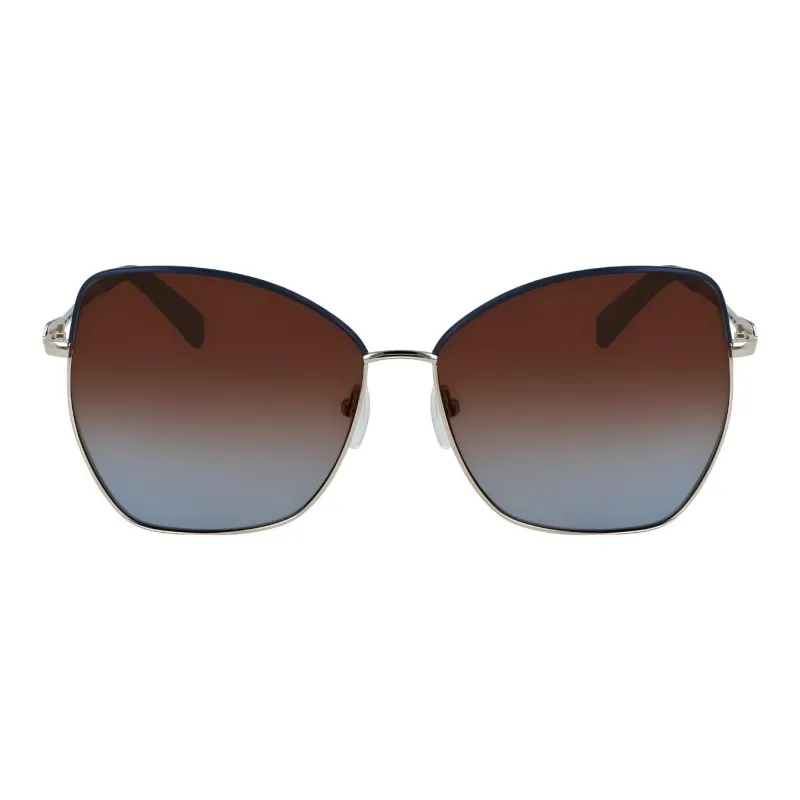 LONGCHAMP Metal Irregular Shape Sunglasses Women's Silver-1