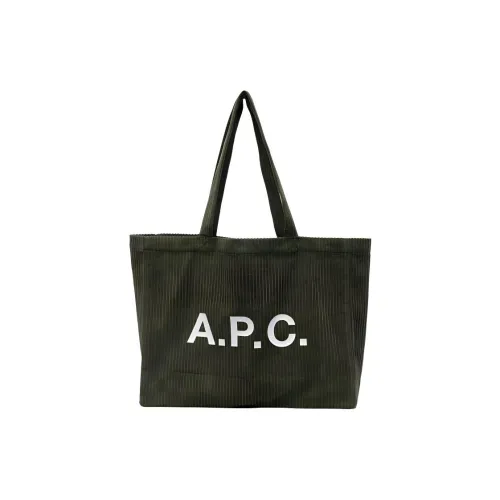 A.P.C Cotton With Corduroy Tote Bag, Shopping Bag, Handbag, Shoulder Bag Men's Forest Green