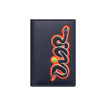 DIOR KAWS Collaboration Cow Leather Card Holder Men's Marine Blue