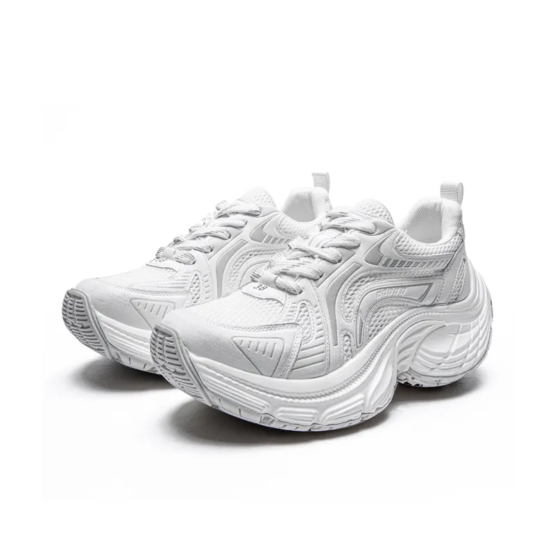 GOSO Slip Resistant Cushioning, Breathable, Height Increasing Low Top Chunky Sneakers Women's White-1