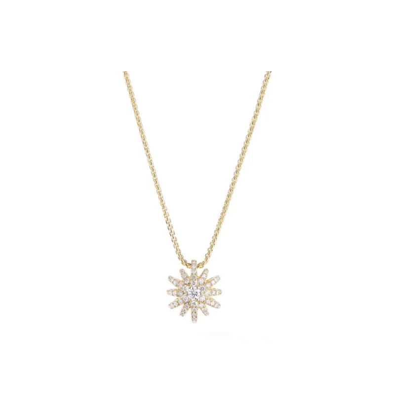 David Yurman 11mm 18kt Yellow Gold Starburst Pave Diamond Pendant Necklace-0