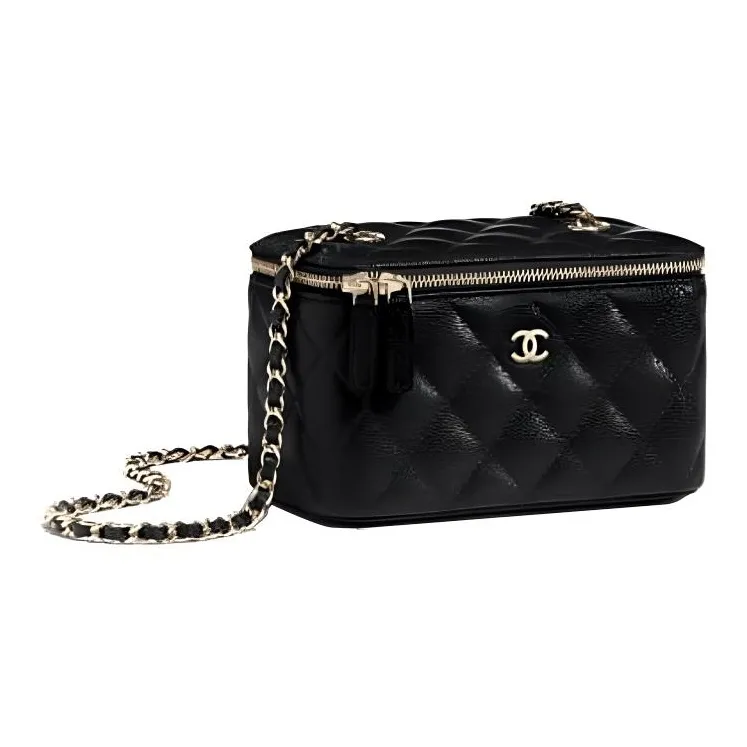 CHANEL Lambskin Box Bag, Chain Bag, Shoulder Bag Women's Black-1