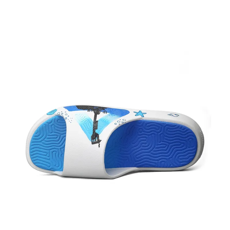 PEAK Tai Ji1.0 Cushioned Slip-Resistant Abrasion-Resistant Slide Slippers Men's Ivory Colorful Blue-3