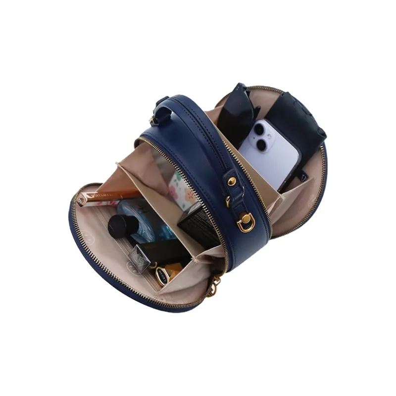 BUHOWE Polyurethane Small Round Bag Handbag Women's Blue-3