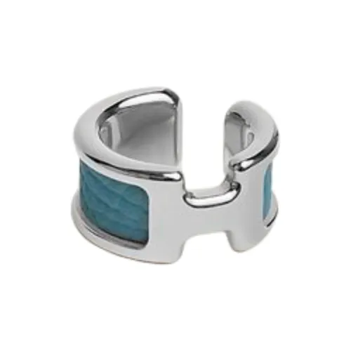 HERMES Palladium-Plated Calfskin Clip-On Earrings Men's Silver