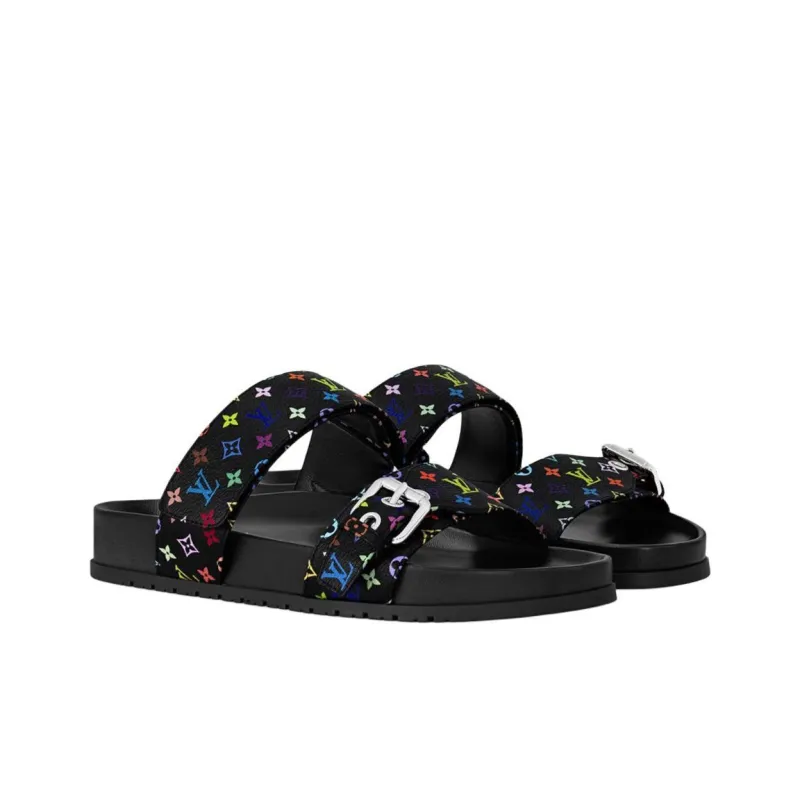 Takashi Murakami x LOUIS VUITTON Slide Slippers Women's Black-2