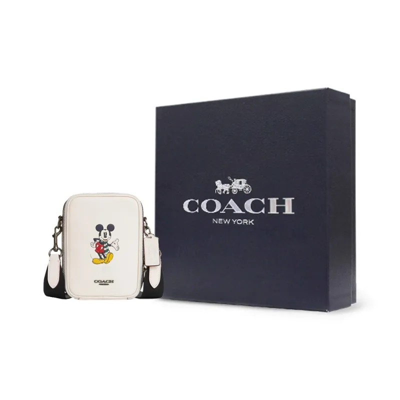 COACH X Disney Stanton Cow Leather Handbag, Shoulder Bag, Crossbody Bag Trumpets Men's White-7