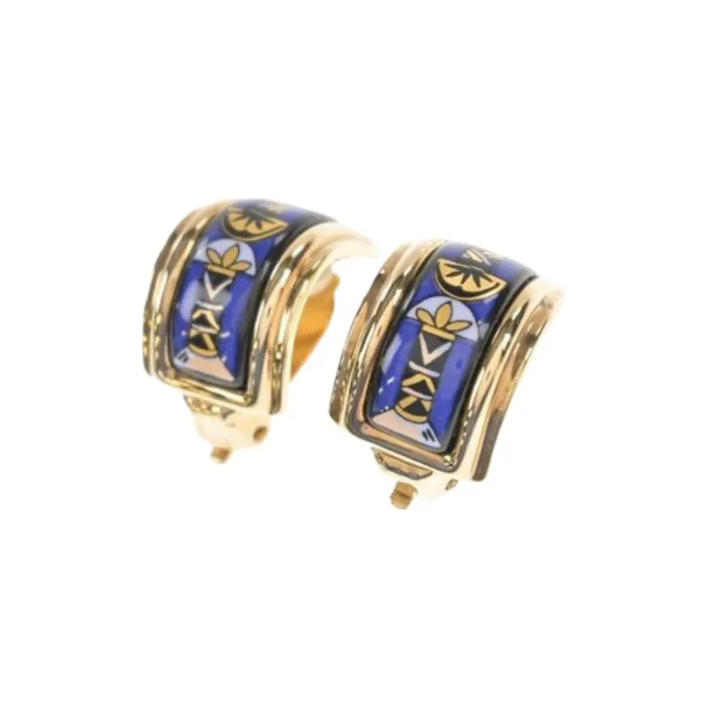 HERMES Enamel Earrings Women's Blue-0