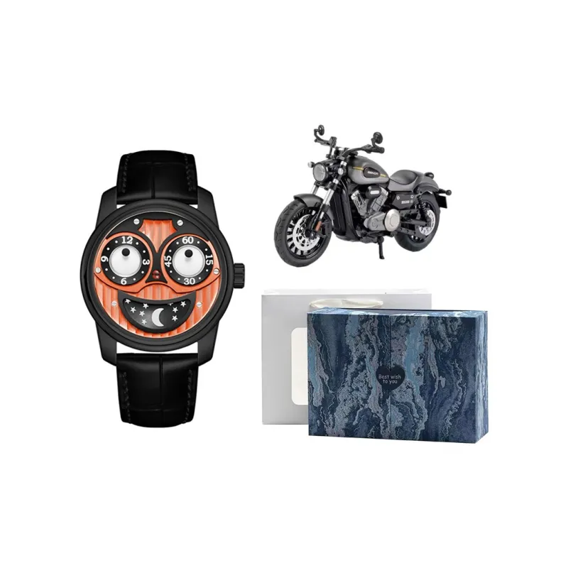 OBLVLO Trendy Casual Watch Automatic Mechanical Movement Cowhide Strap Men's Watches Gold Dial-2