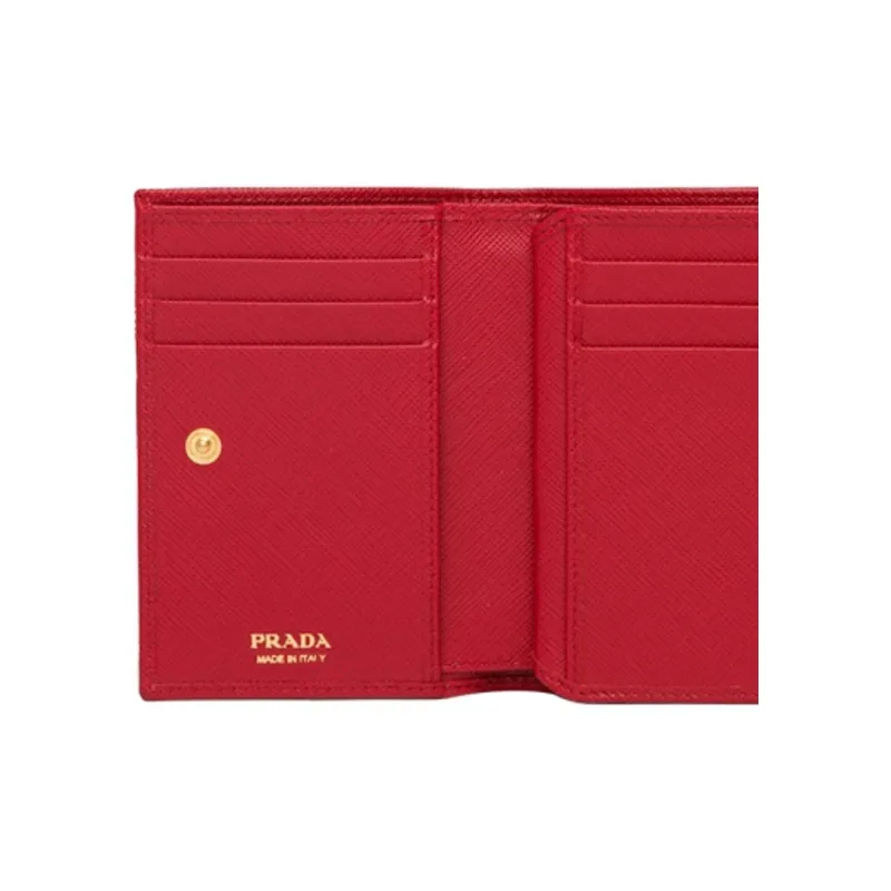 PRADA Saffiano Leather Wallet Trumpets Women's Red-4