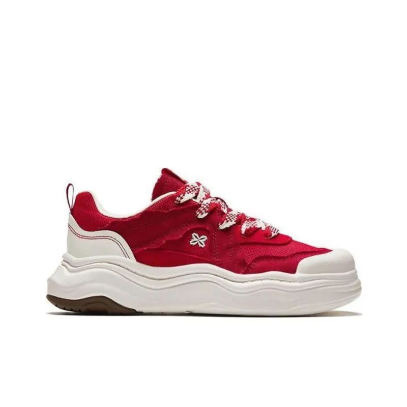 Anta Life Collection Lava Cake Anti-Slip And Wear-Resistant Breathable Low-Top Skateboard Shoes Women's Red White-1
