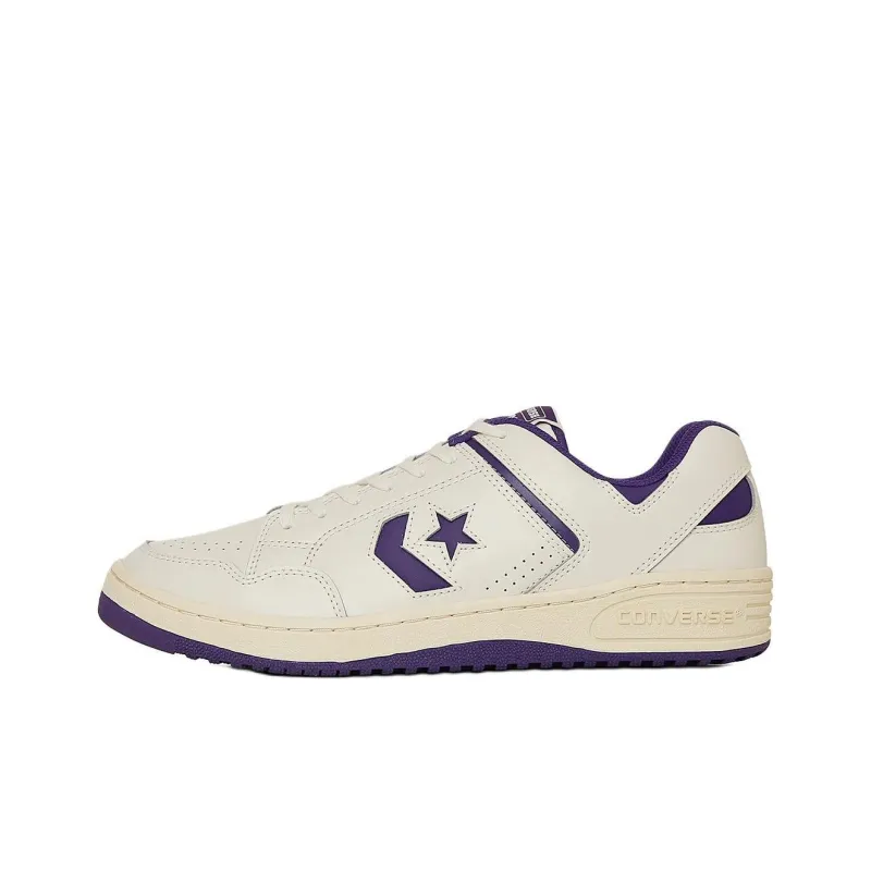 Converse Weapon Anti-Slip Wear-Resistant Low-Top Skateboard Shoes Unisex Beige White Purple-0