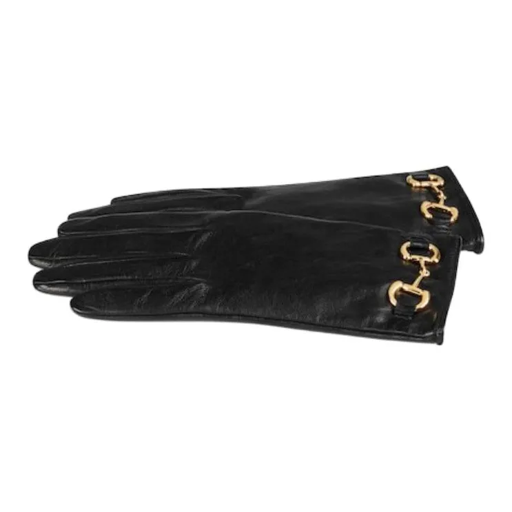 GUCCI Leather Gloves Women's Black-1