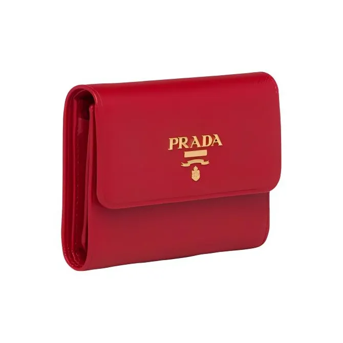 PRADA Saffiano Leather Wallet Trumpets Women's Red-1