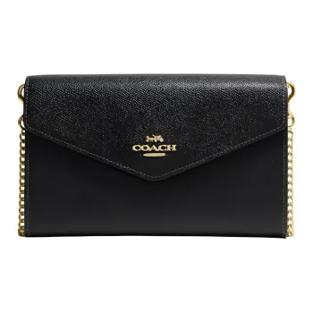 COACH Envelope Cow Leather Chain Bag One Shoulder Crossbody Clutches Medium Size Women's Black