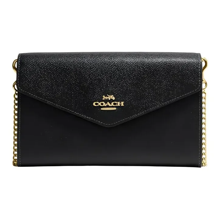 COACH Envelope Cow Leather Chain Bag One Shoulder Crossbody Clutches Medium Size Women's Black-0