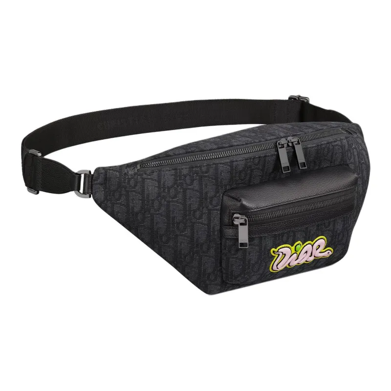 DIOR KAWS Collaboration Rider 2.0 Fabric Fanny Pack Men's Black-1