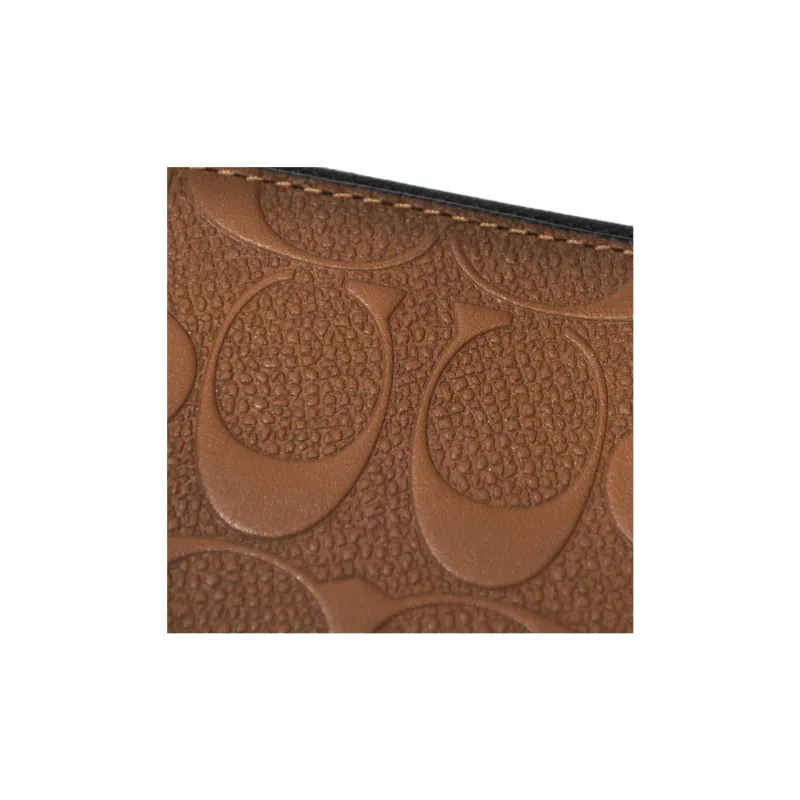 COACH Accordion Zip Twill Leather Wallet Men's Brown-4