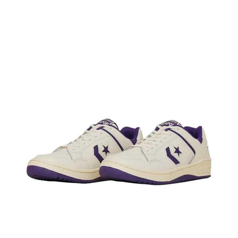 Converse Weapon Anti-Slip Wear-Resistant Low-Top Skateboard Shoes Unisex Beige White Purple-2