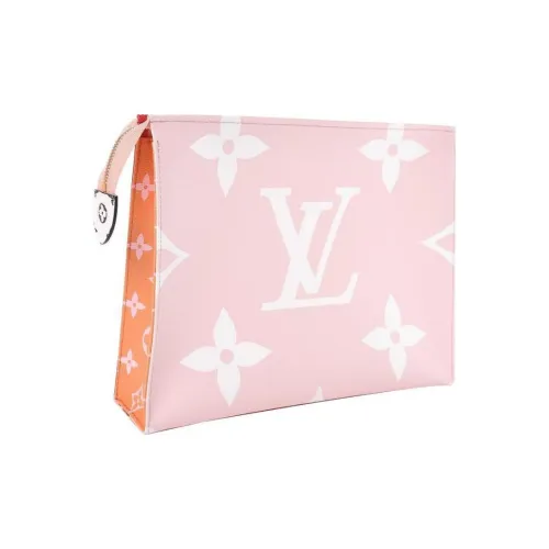 LOUIS VUITTON Coated Canvas With Leather Toiletry Bags Clutches Large Size Women's Pink/Red