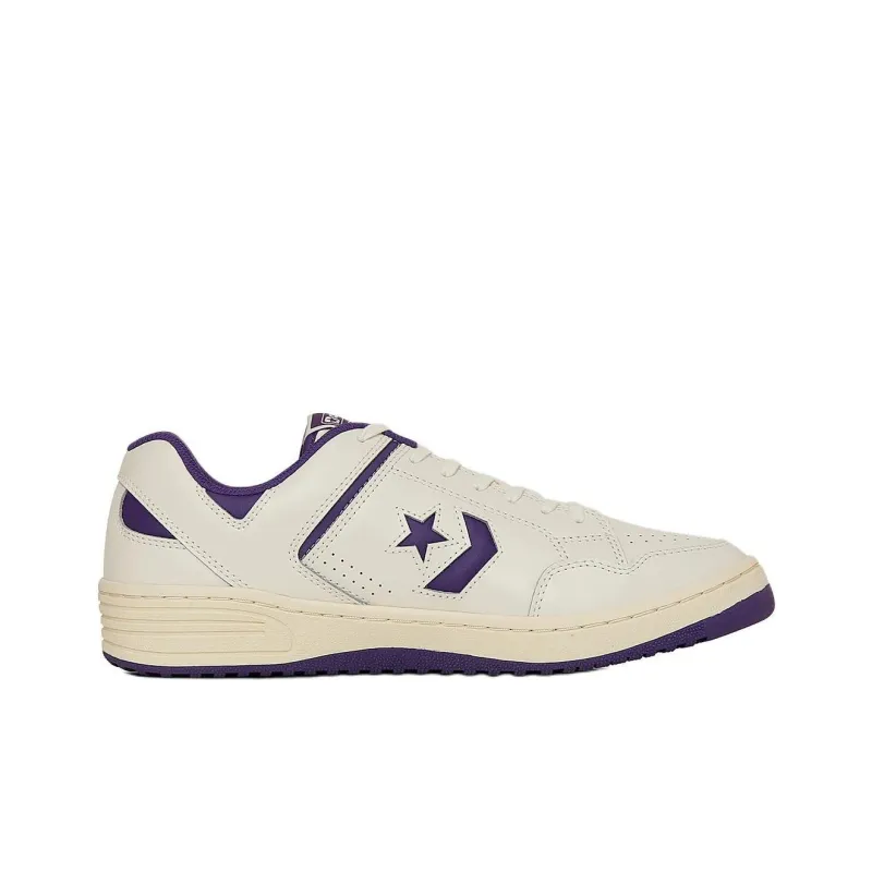 Converse Weapon Anti-Slip Wear-Resistant Low-Top Skateboard Shoes Unisex Beige White Purple-1