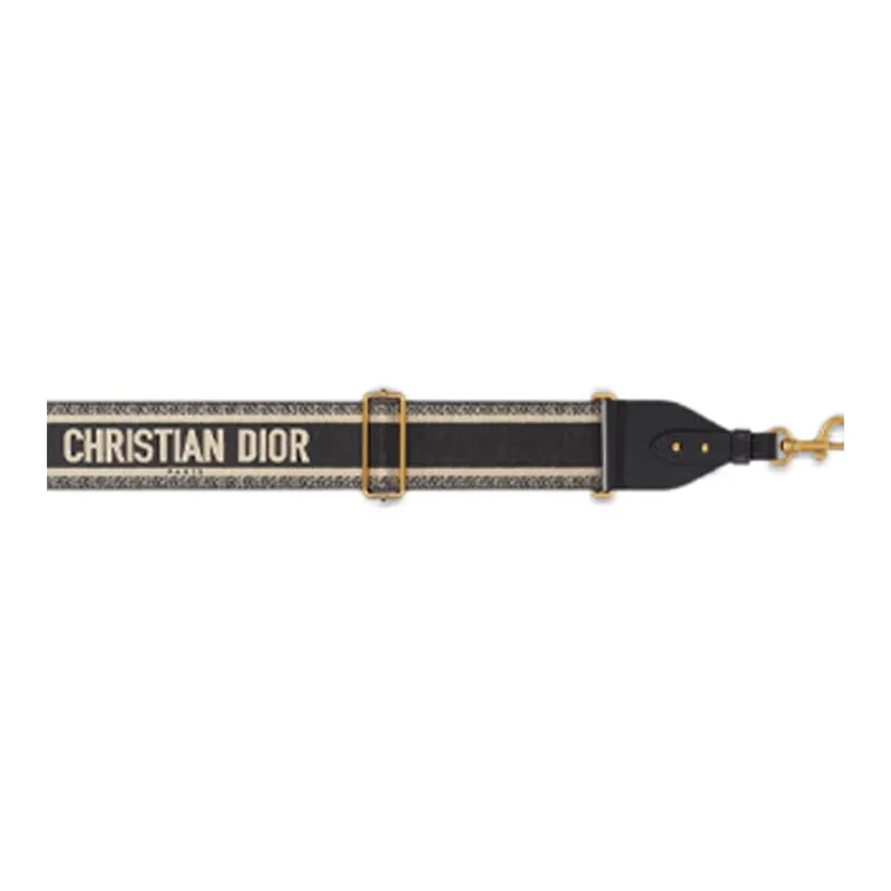 DIOR Embroidery Bag Strap Women's Beige & Black-3