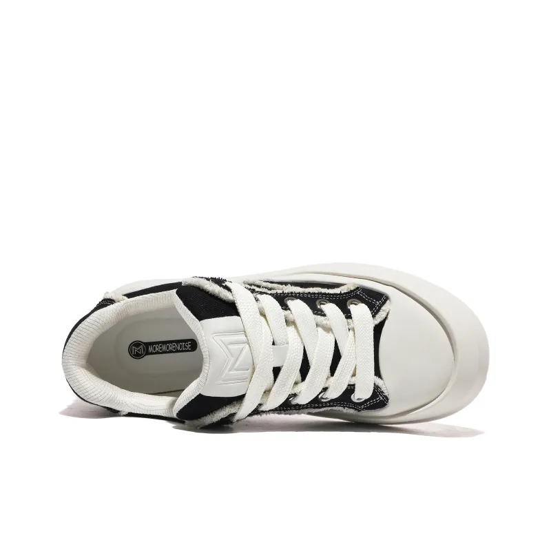 MOREMORENOISE Coverage Balance Wear Resistant Lightweight Slip Resistant Low Top Canvas Shoes Unisex White Black-3