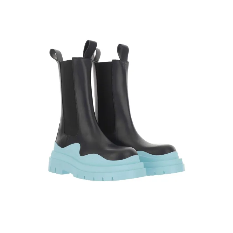 Bottega Veneta Tire Chelsea Crew Chelsea Boots Women's Black Blue-2