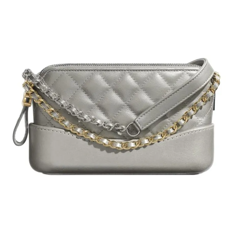 CHANEL Gabrielle Lambskin Hobo Bag, Shoulder Bag, Crossbody Bag Extra Mini Women's Silver/Gold-0